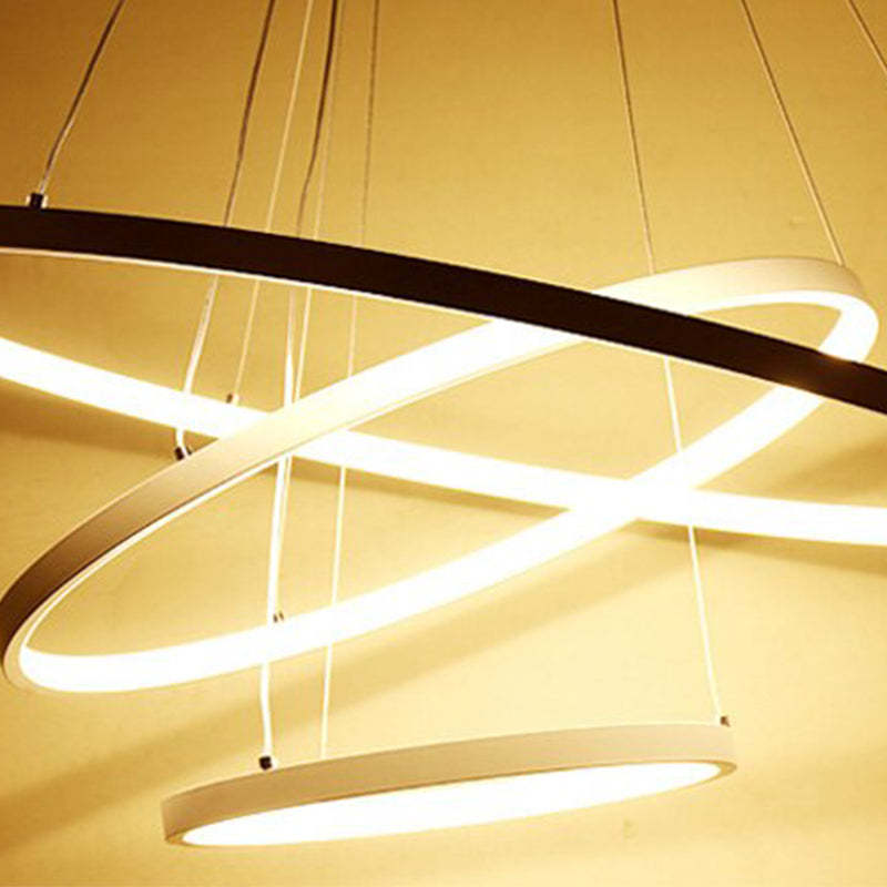 LED Pendant Light Metal Three Rings Adjustable Gold White Black Living Room Dining Room Bedroom Modern Design | Sansoti