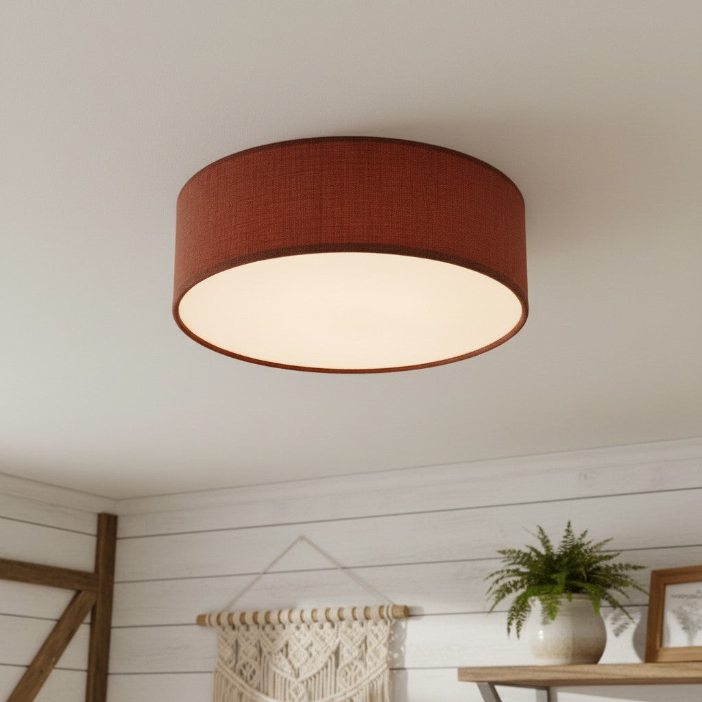 Linen ceiling lamp with drum shade, modern design, E27 socket, Scandinavian style, bedroom, living room | Sansoti