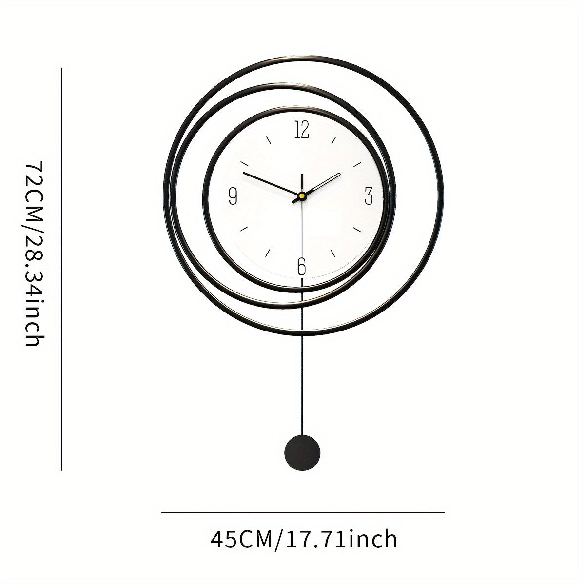 Metalen Wandklok Modern Minimalistisch – 72 cm hoog en 45 cm breed met Stil Uurwerk – Zwarte Muurdecoratie voor Woonkamer Kantoor | Sansoti