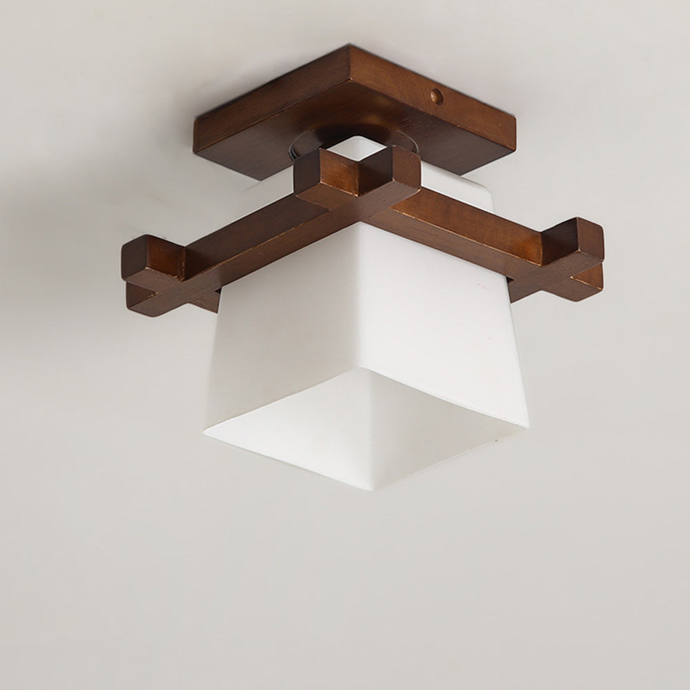 Plafonnier LED bois E27 blanc Japandi hall chambre salon 20 cm plafonnier carré style japonais | Restfield