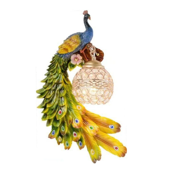 Applique Murale Paon Cristal Résine Coloré 45cm Salon Chambre Éclairage Mural Décoratif Animal Luxe Art Déco Hall | Restfield