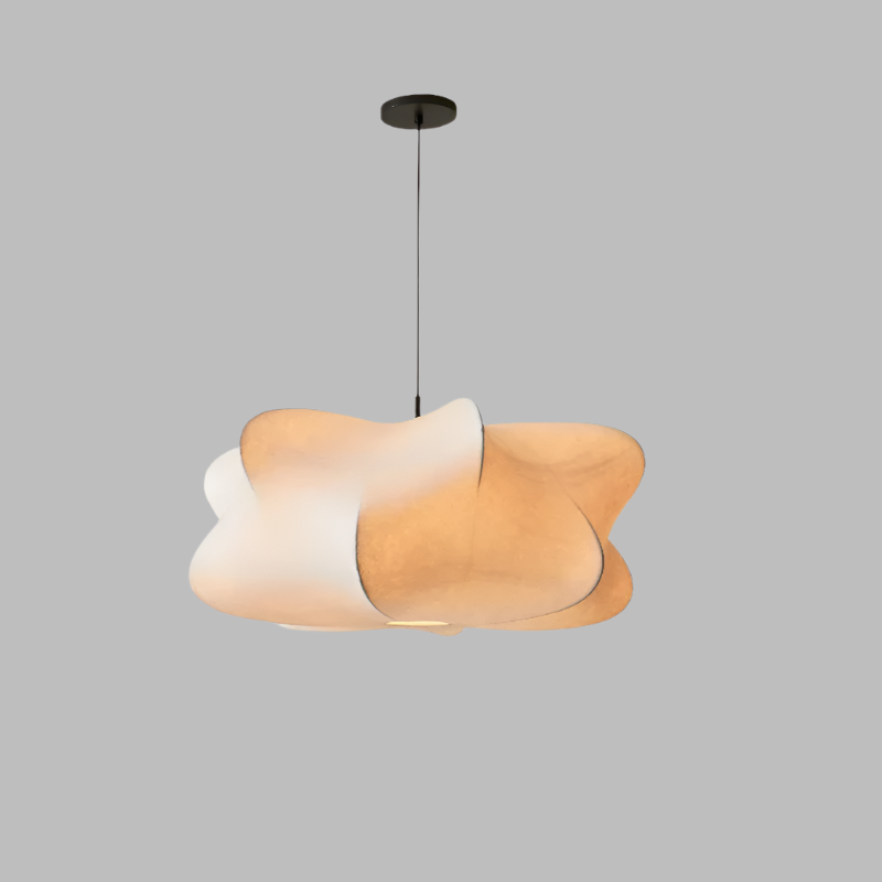 Hanglamp Wabi Sabi Zijde Metaal Beige E27 Eettafel Woonkamer Organisch Design Japandi Interieur Zachte Verlichting | Sansoti