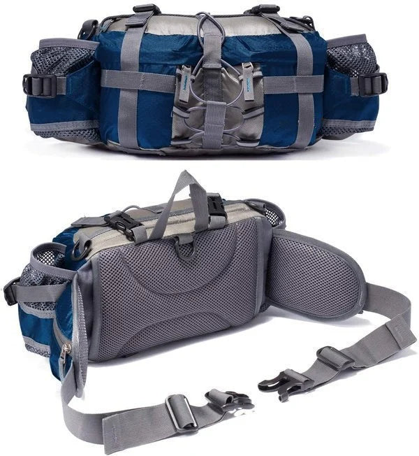 Wasserdichte Outdoor-Gürteltasche mit Flaschenhaltern in Schwarz, Orange, Blau und Grün zum Wandern, Radfahren, Laufen und für Sport | Sansoti