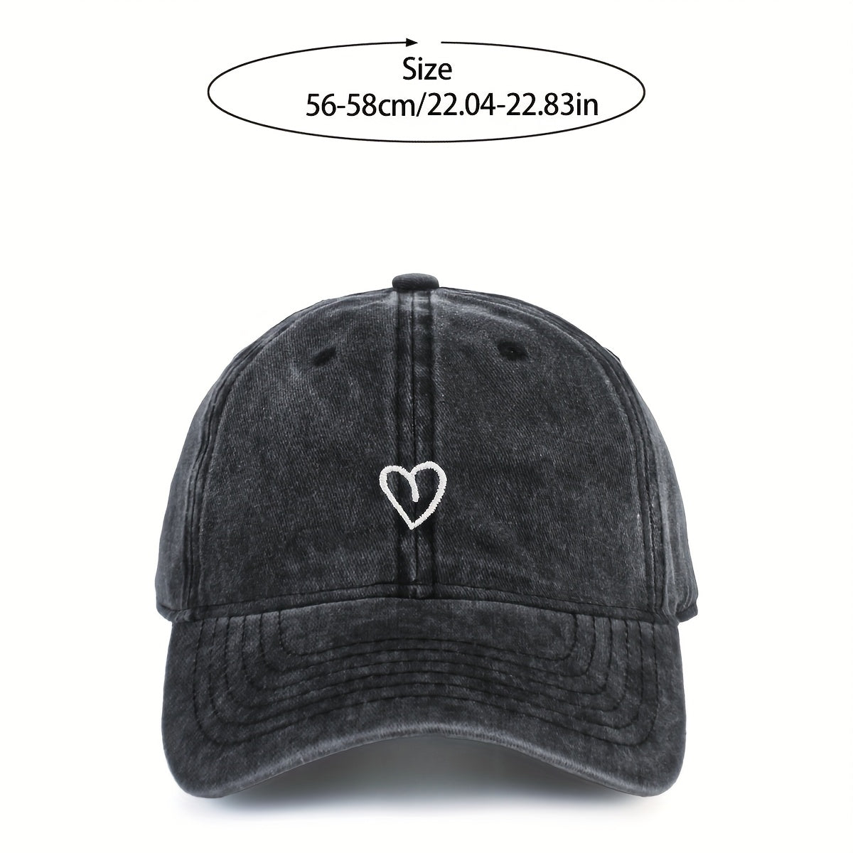 Vintage Baseballcap met Hartstiksel – Verstelbaar Katoen Gewassen Stijl Sportpet Zomerpet Dames Heren Casual Cap | Sansoti