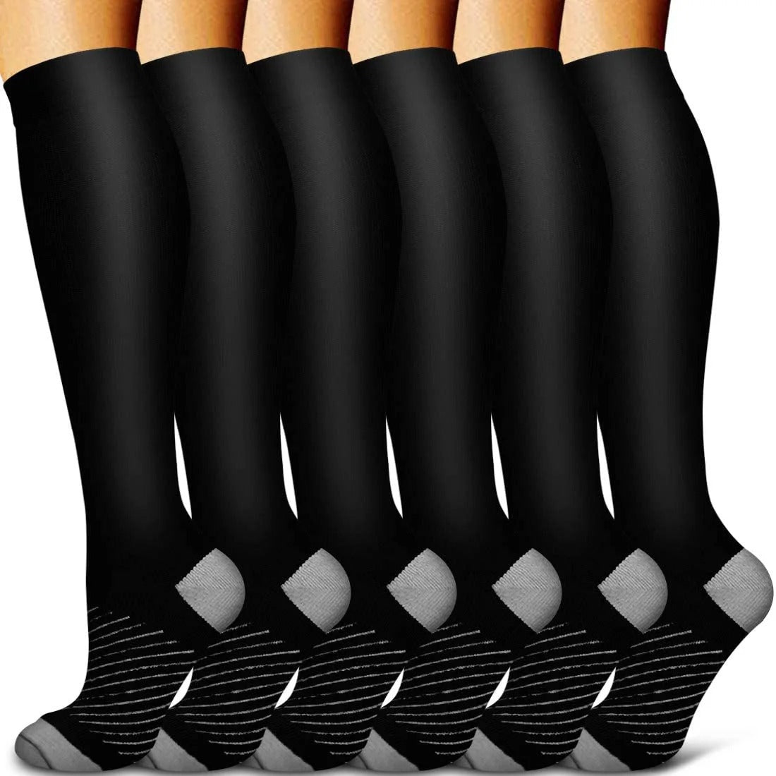 Kompressionsstrümpfe für eine bessere Durchblutung und weniger schwere Beine – 6-Paar-Set – für Sport und Arbeit geeignet | Sansoti