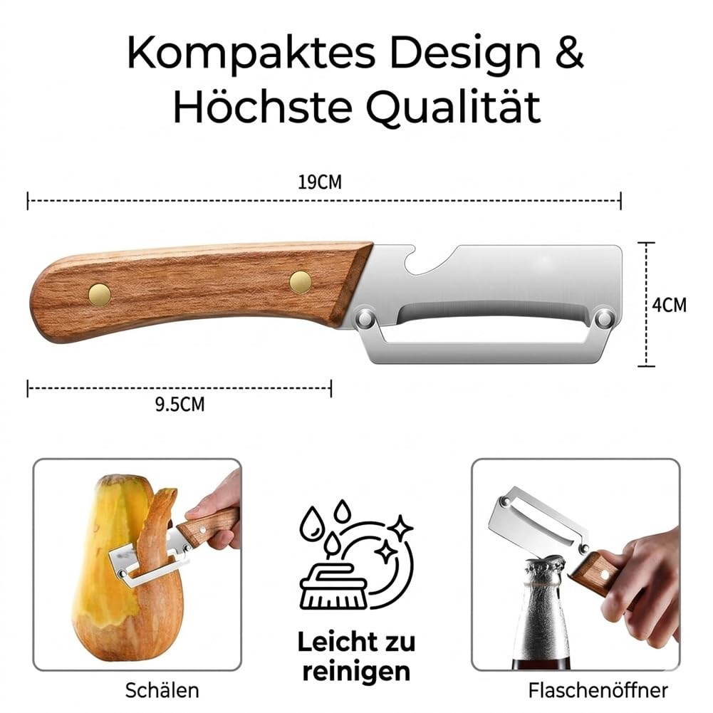 3-in-1 Keukenmessenset 5-delig Multifunctioneel Keukengereedschap met Houten Handvat Schillen Snijden Openen RVS Messen Professioneel | Sansoti