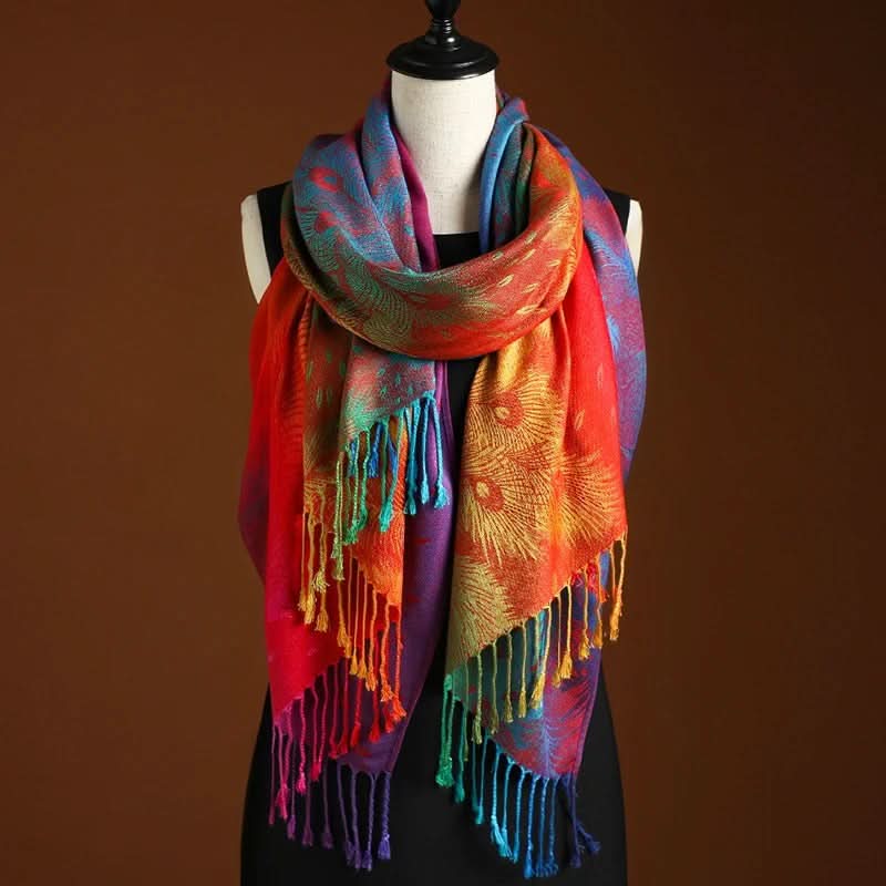 Cashmere Gradient Scarf for Women, Warm Winter Scarf with Fringes, Sunset Blue, Soft Wrap, Fashion Accessory | Sansoti