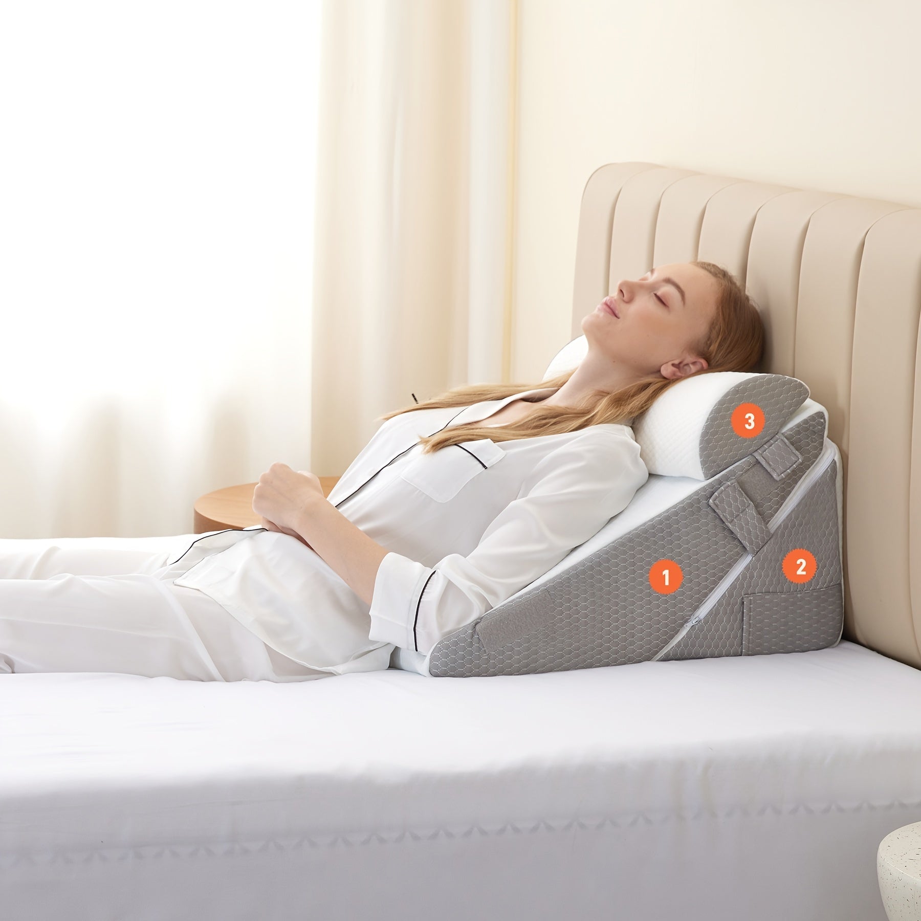 Verstelbaar Wigkussen voor Bed – Premium Memory Foam Ondersteuning Rug Benen Knieën Herstel | Sansoti