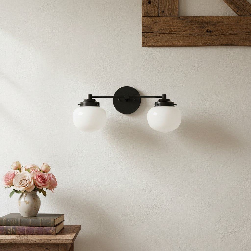 Globe Wandlamp Klassieke Badkamer Schoolhouse Verlichting Mat Opaal Glas voor Spiegel en Wastafel | Sansoti