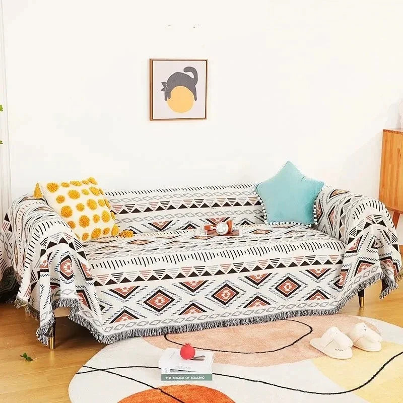 Überwurfdecke Jacquard Gewebt Fransen Bunt Baumwolle Polyester Warm Weich | Restfield