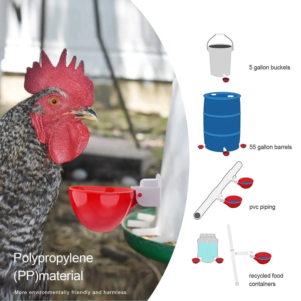 Automatische Drinkbakjes Pluimvee 10 Stuks Rood Zelfvullend Lekvrij voor Vogels Kippen Eenden Kwartels Ganzen | Sansoti