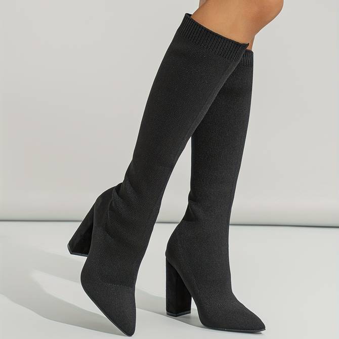 Knee-High Boots with Block Heel and Pointed Toe for a Stylish Everyday Look Women's Elegant Autumn Winter | Sansoti