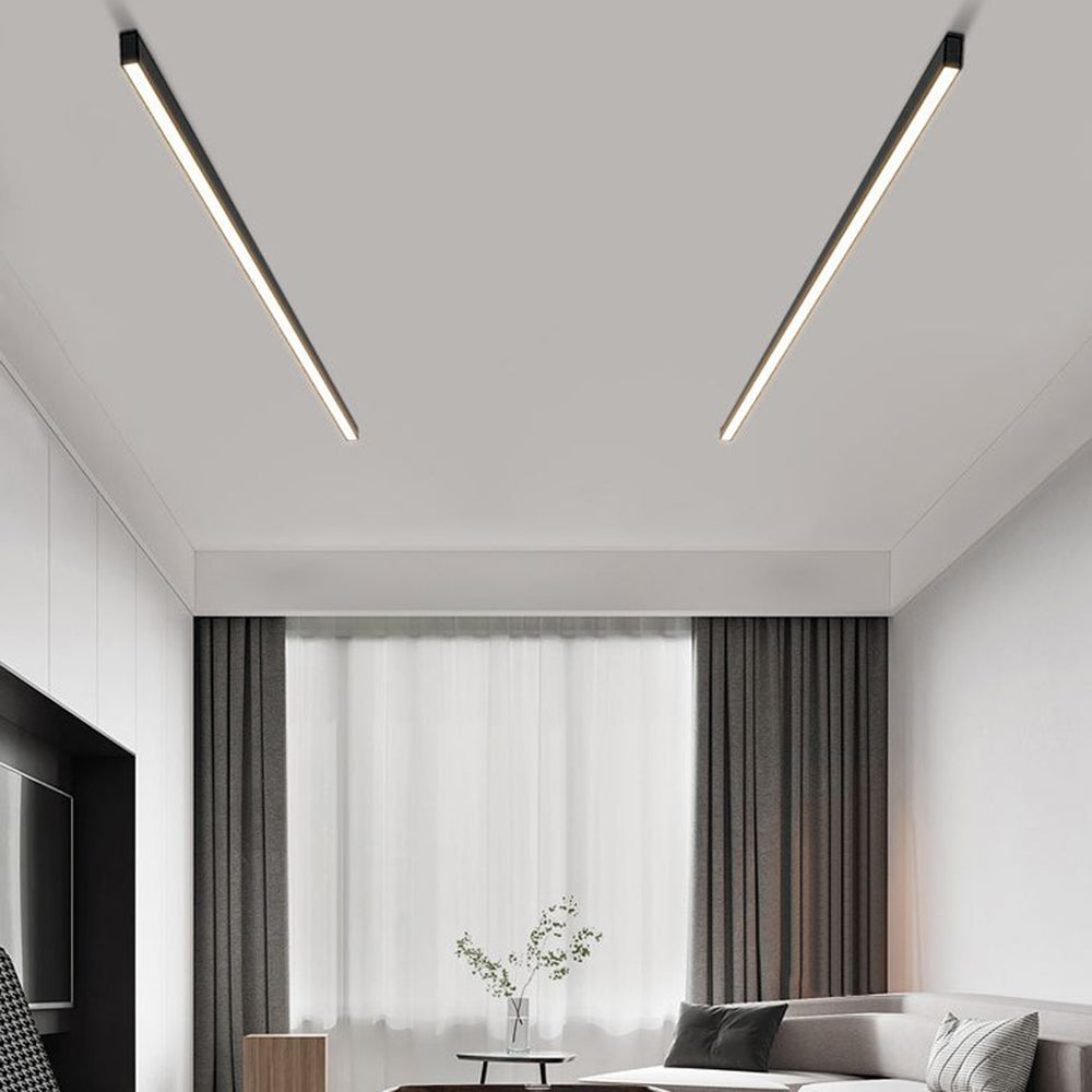 Modern Linear LED Ceiling Light Black Metal 60-120cm Energy-Efficient Dimmable Sleek Design for Living Room | Sansoti
