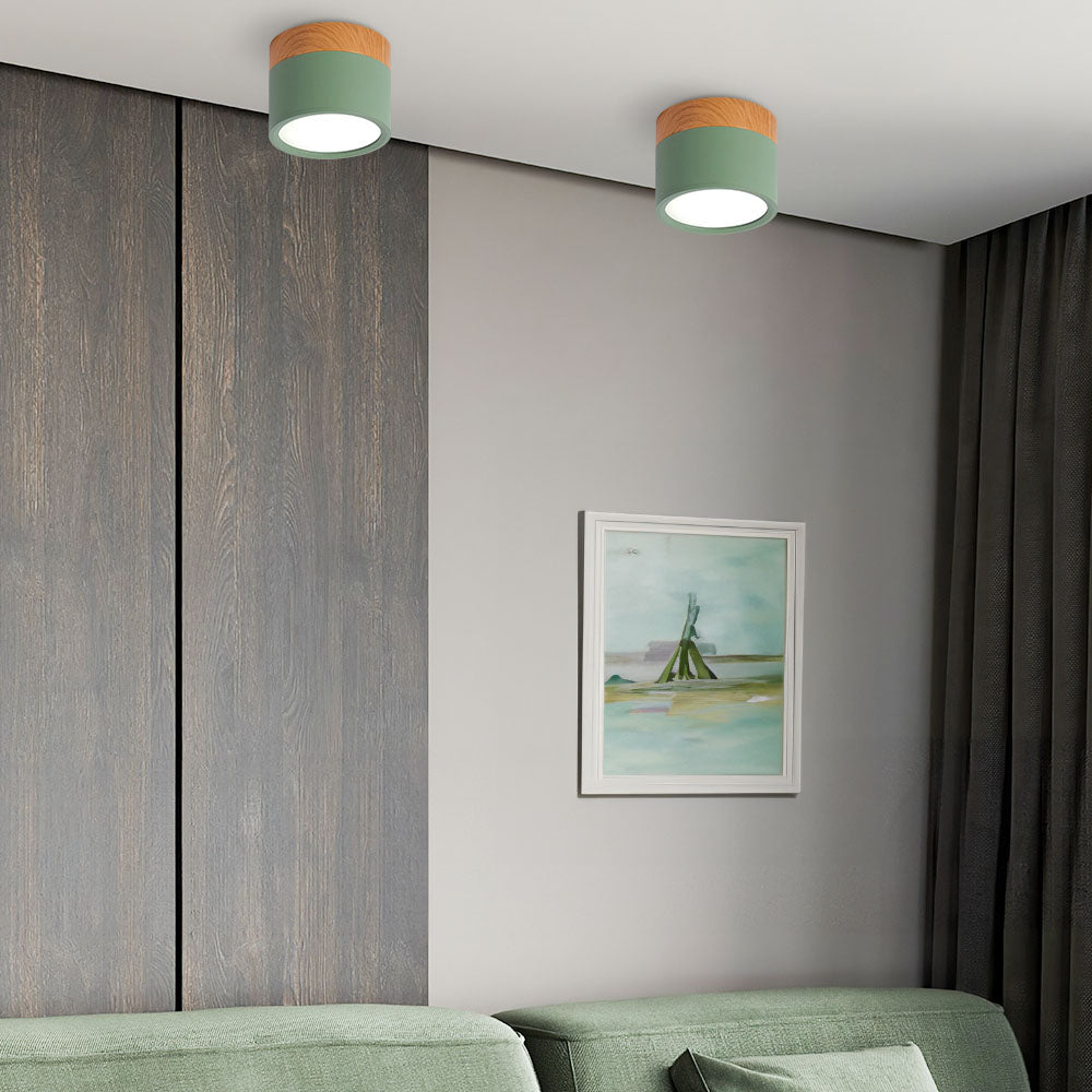 Cylinder kleine Deckenleuchte LED Holz modern Decke Flur Wohnzimmer kompakt Design | Restfield
