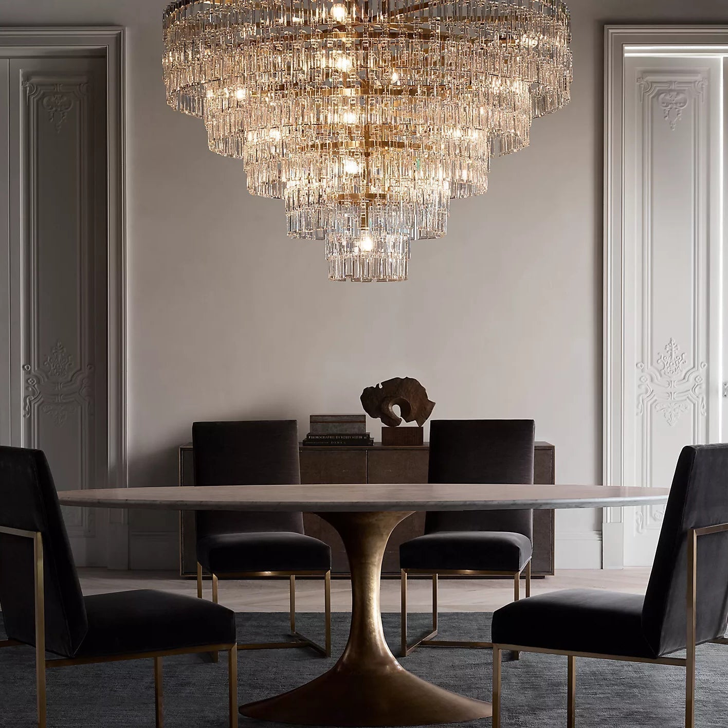 Kristallen Kroonluchter Meerdere Lagen Messing Glas Rond Plafond Verlichting Luxe Eetkamer Woonkamer Design | Sansoti