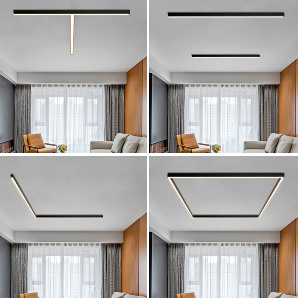 Modern Linear LED Ceiling Light Black Metal 60-120cm Energy-Efficient Dimmable Sleek Design for Living Room | Sansoti