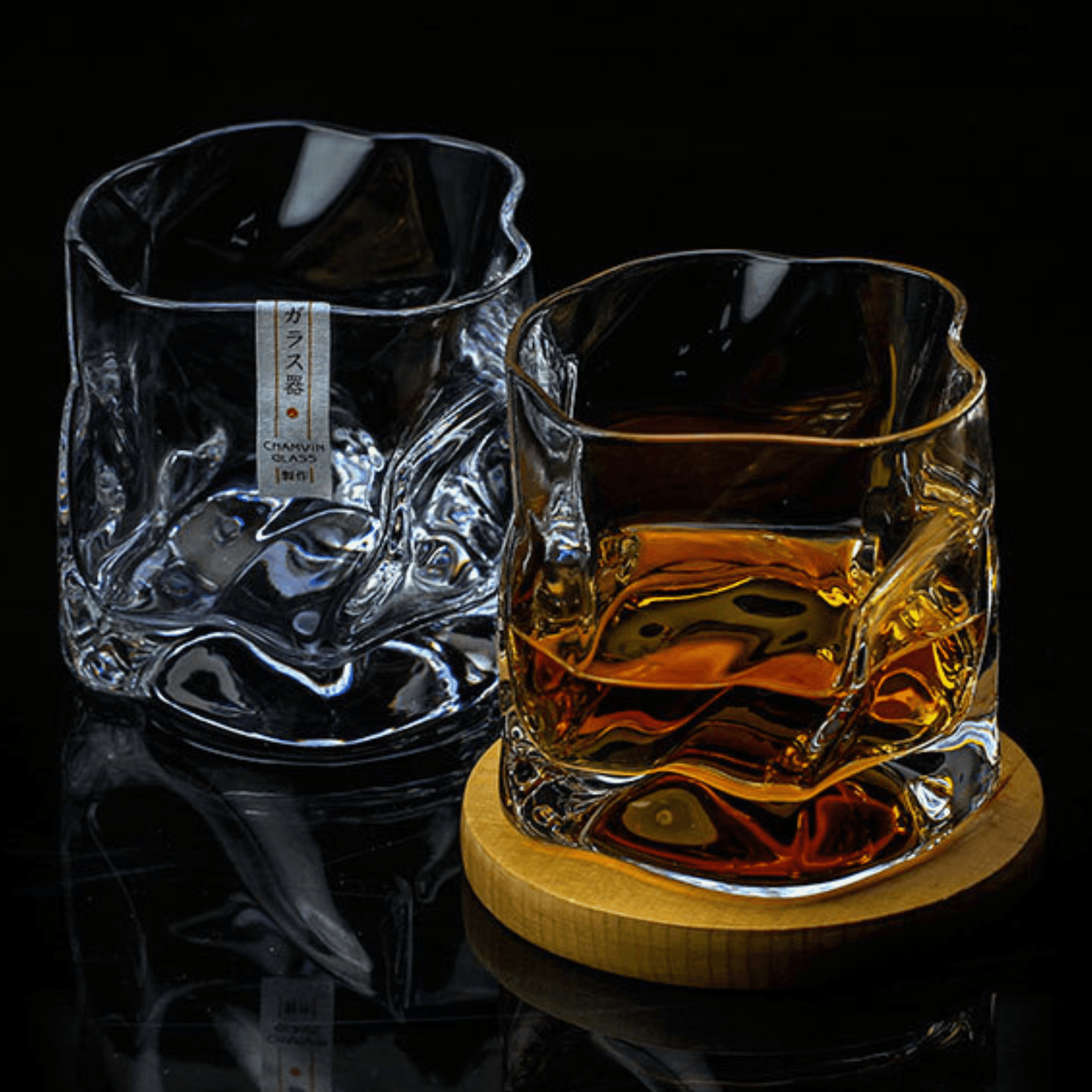 Whiskeyglas Edo Kiriko Japans Kristal Crumple Design Houten Geschenkdoos Handgemaakt | Sansoti