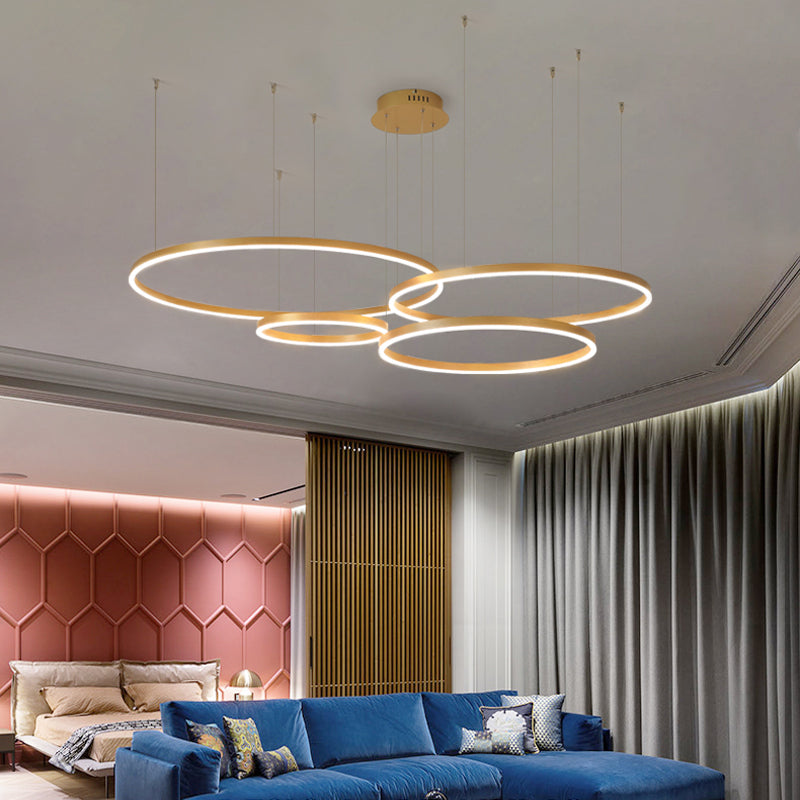 Modern Circular Pendant Light Metal LED Dimmable Black Gold Brown Living Room Dining Room Bedroom Adjustable | Sansoti