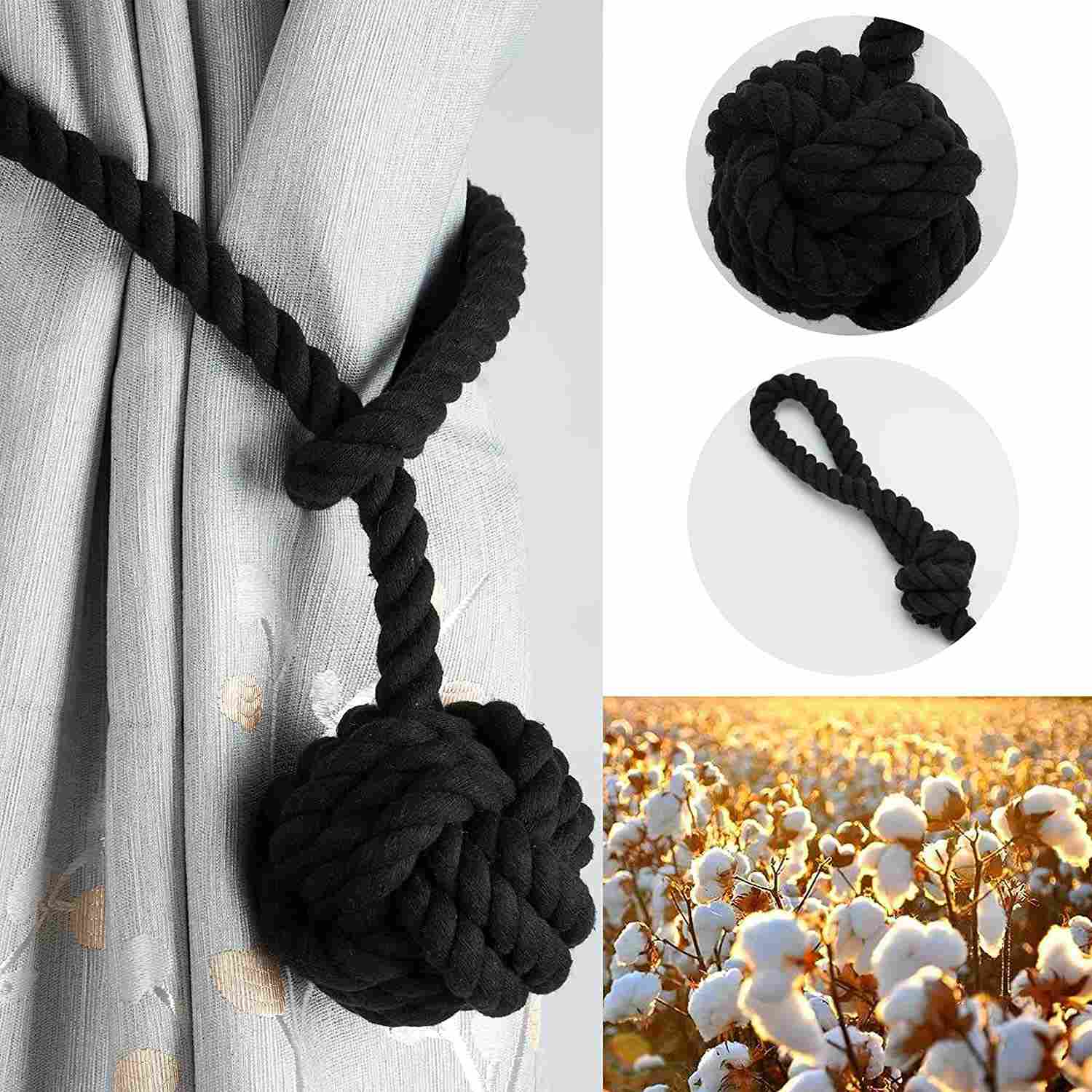 Macramé Gordijnhouders met Houten Stok – Handgeweven Katoenen Tie Backs voor Natuurlijke Boho Stijl | Sansoti