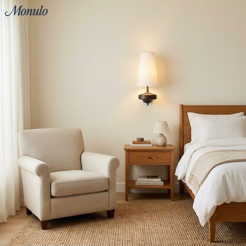 Retro Wandlamp met Stoffen Kap – Vintage Verlichting voor Slaapkamer | Sansoti