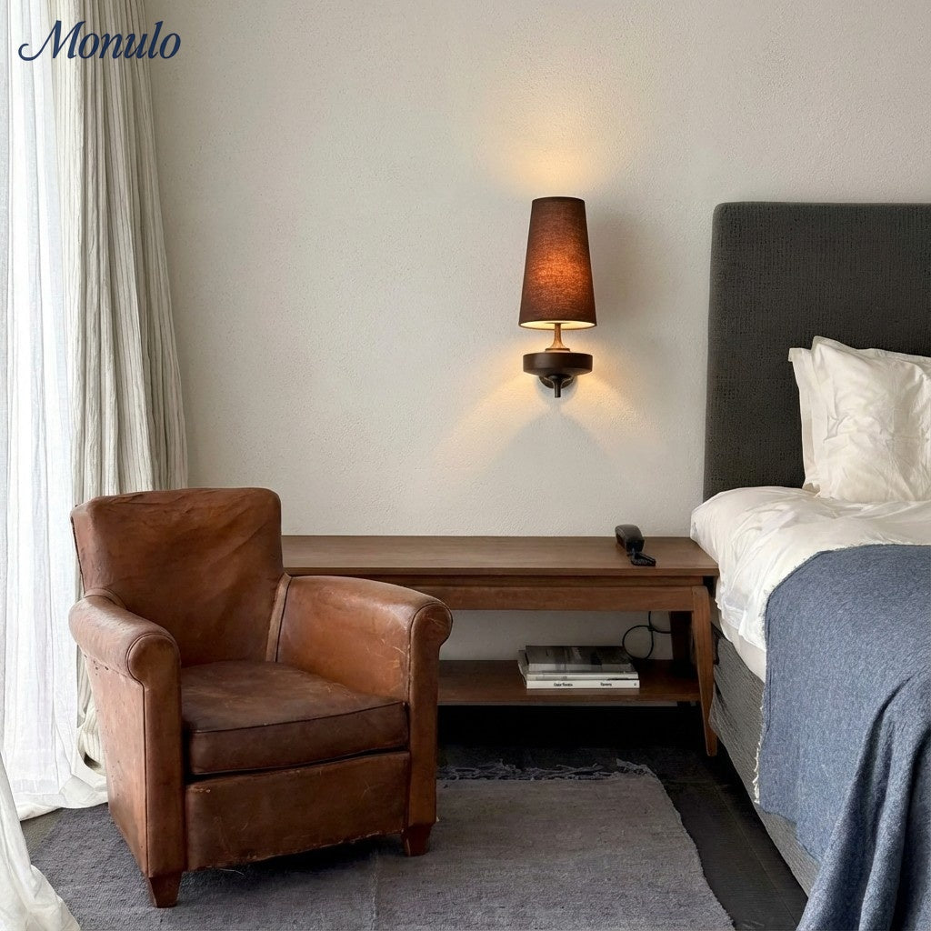 Retro Wandlamp met Stoffen Kap – Vintage Verlichting voor Slaapkamer | Sansoti