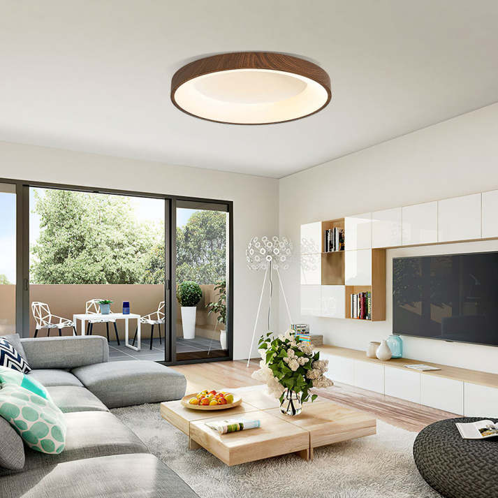 LED Deckenleuchte Holzoptik Eisen Acryl Rund Wohnzimmer Schlafzimmer Flur Moderne Deckenleuchte Skandinavisches Design Warmes Licht | Restfield
