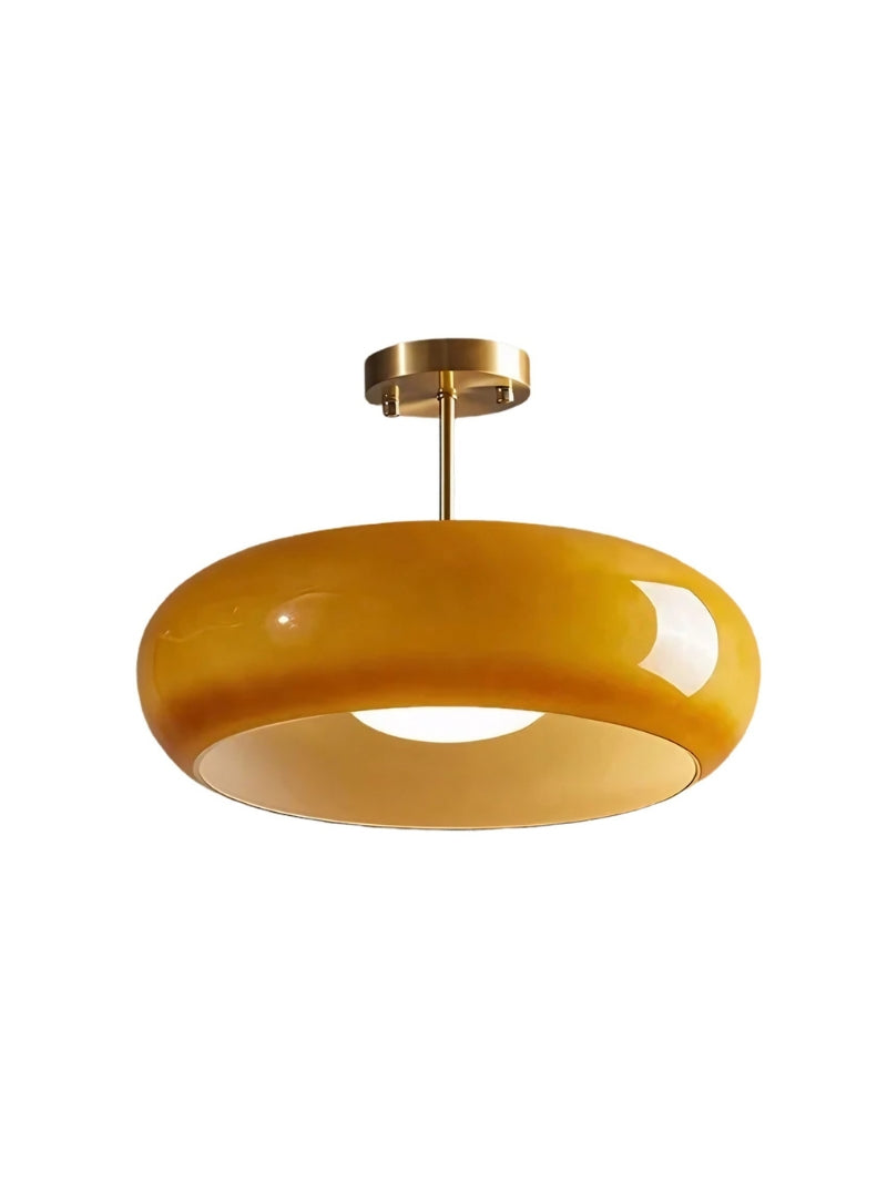 Plafondlamp Glazen Schijf Bauhaus Design Messing of Chroom Oranjegeel of Wit Glas Retro Stijlvolle Verlichting | Sansoti
