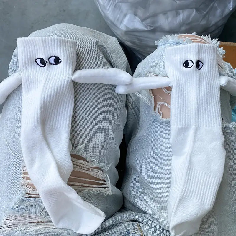 Magnetische Koppelsokken met Cartoonogen Zwart Wit Katoenmix Unisex Comfortabel Ademend Dagelijks Draagcomfort | Sansoti