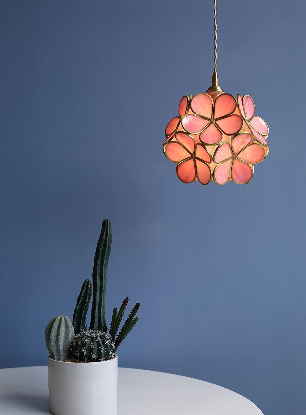 Glazen Bloembladlamp Hanglamp Messing Fitting Handgeblazen Glas Ø20cm Vijf Kleuren E26/E27 Pendelverlichting | Sansoti