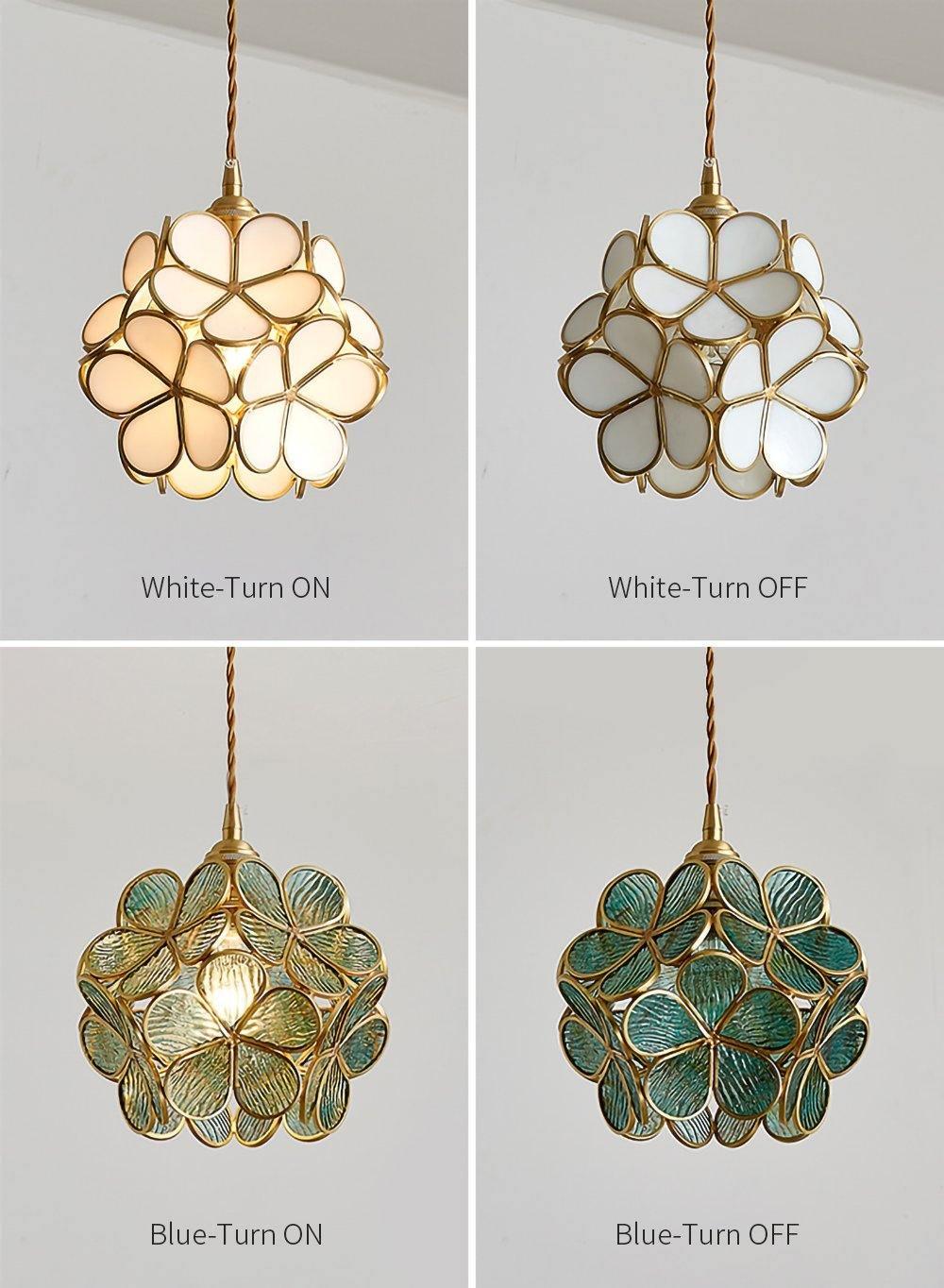 Glazen Bloembladlamp Hanglamp Messing Fitting Handgeblazen Glas Ø20cm Vijf Kleuren E26/E27 Pendelverlichting | Sansoti