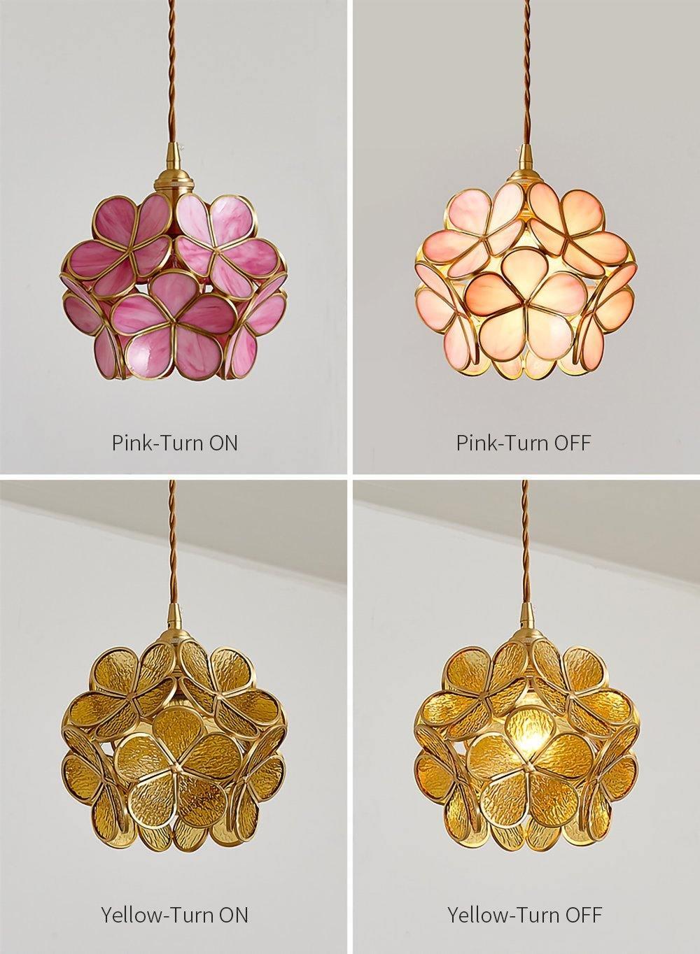 Glazen Bloembladlamp Hanglamp Messing Fitting Handgeblazen Glas Ø20cm Vijf Kleuren E26/E27 Pendelverlichting | Sansoti