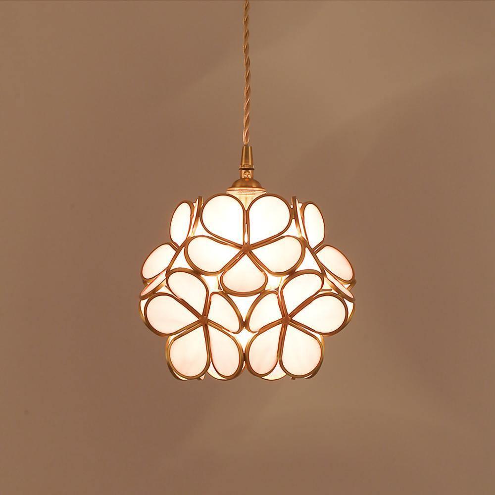 Glazen Bloembladlamp Hanglamp Messing Fitting Handgeblazen Glas Ø20cm Vijf Kleuren E26/E27 Pendelverlichting | Sansoti