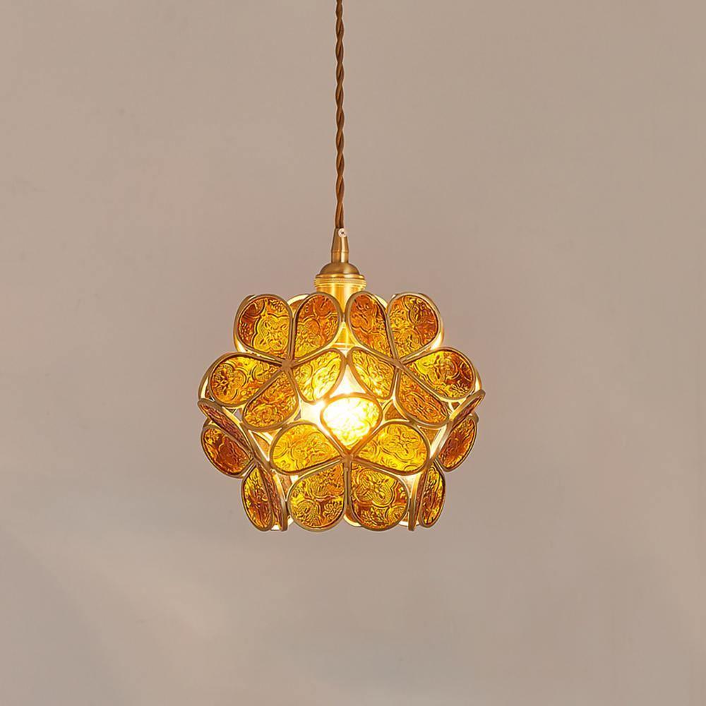 Glazen Bloembladlamp Hanglamp Messing Fitting Handgeblazen Glas Ø20cm Vijf Kleuren E26/E27 Pendelverlichting | Sansoti