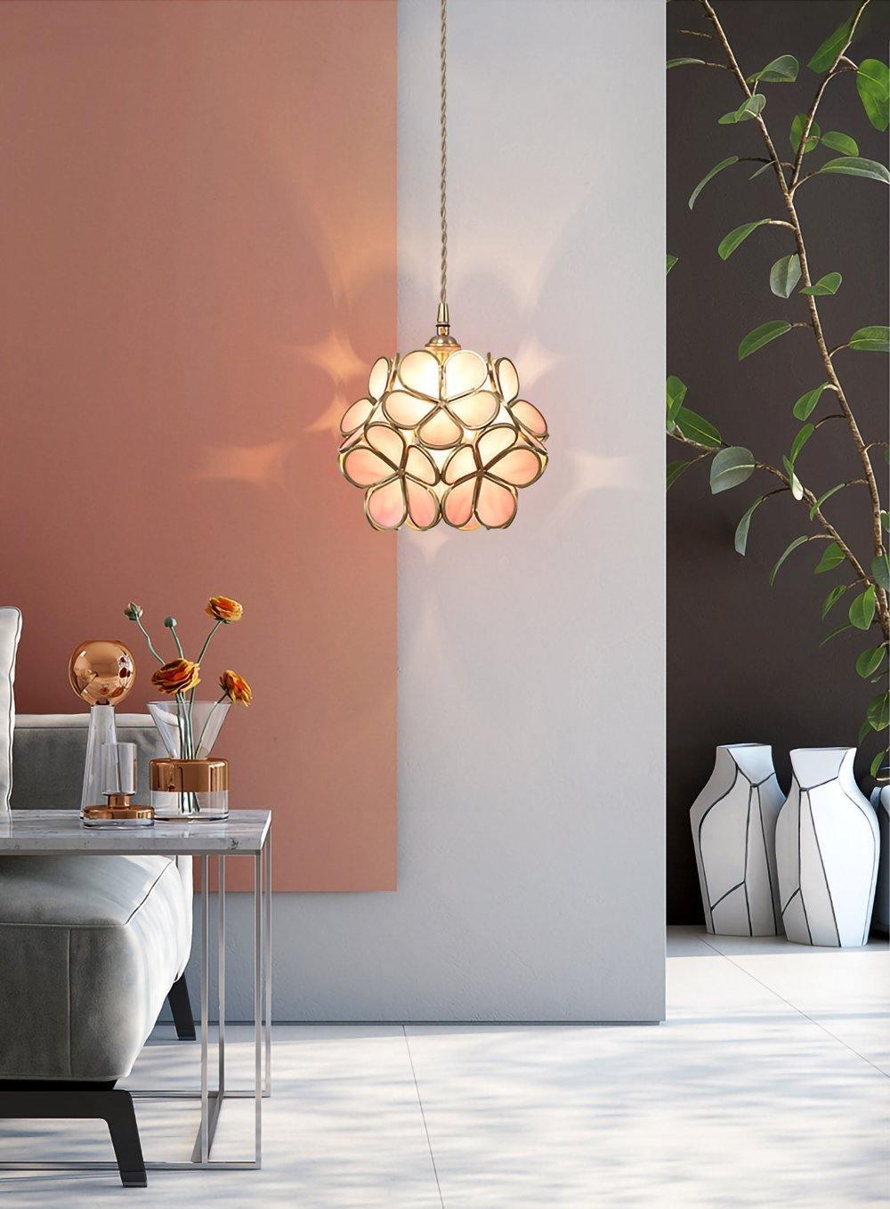 Glazen Bloembladlamp Hanglamp Messing Fitting Handgeblazen Glas Ø20cm Vijf Kleuren E26/E27 Pendelverlichting | Sansoti