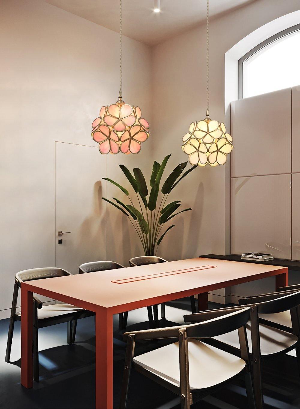 Glazen Bloembladlamp Hanglamp Messing Fitting Handgeblazen Glas Ø20cm Vijf Kleuren E26/E27 Pendelverlichting | Sansoti