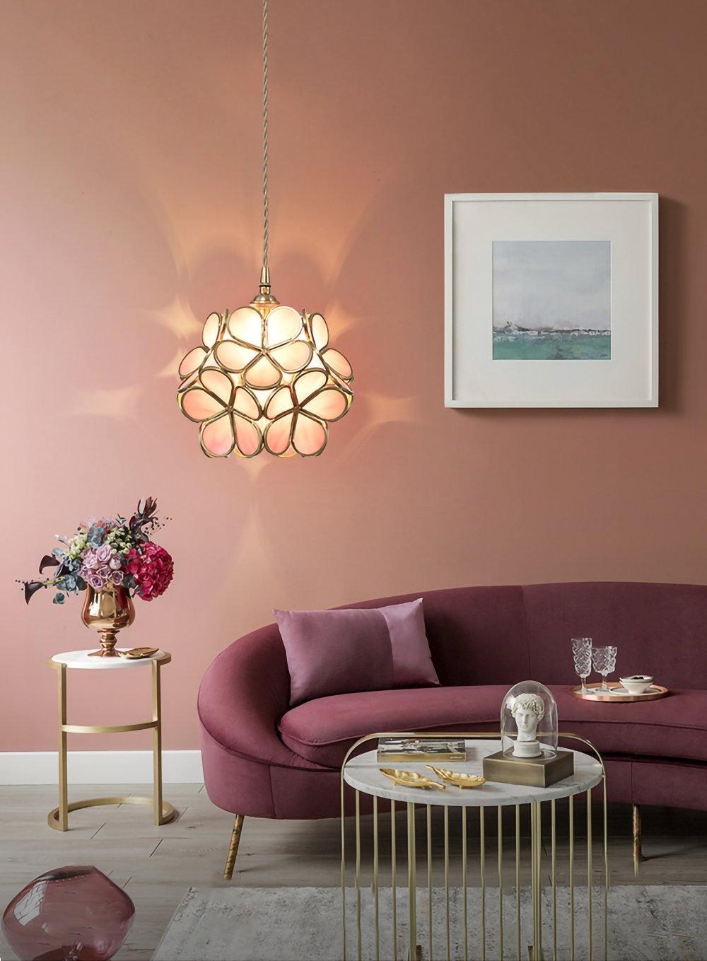 Glazen Bloembladlamp Hanglamp Messing Fitting Handgeblazen Glas Ø20cm Vijf Kleuren E26/E27 Pendelverlichting | Sansoti