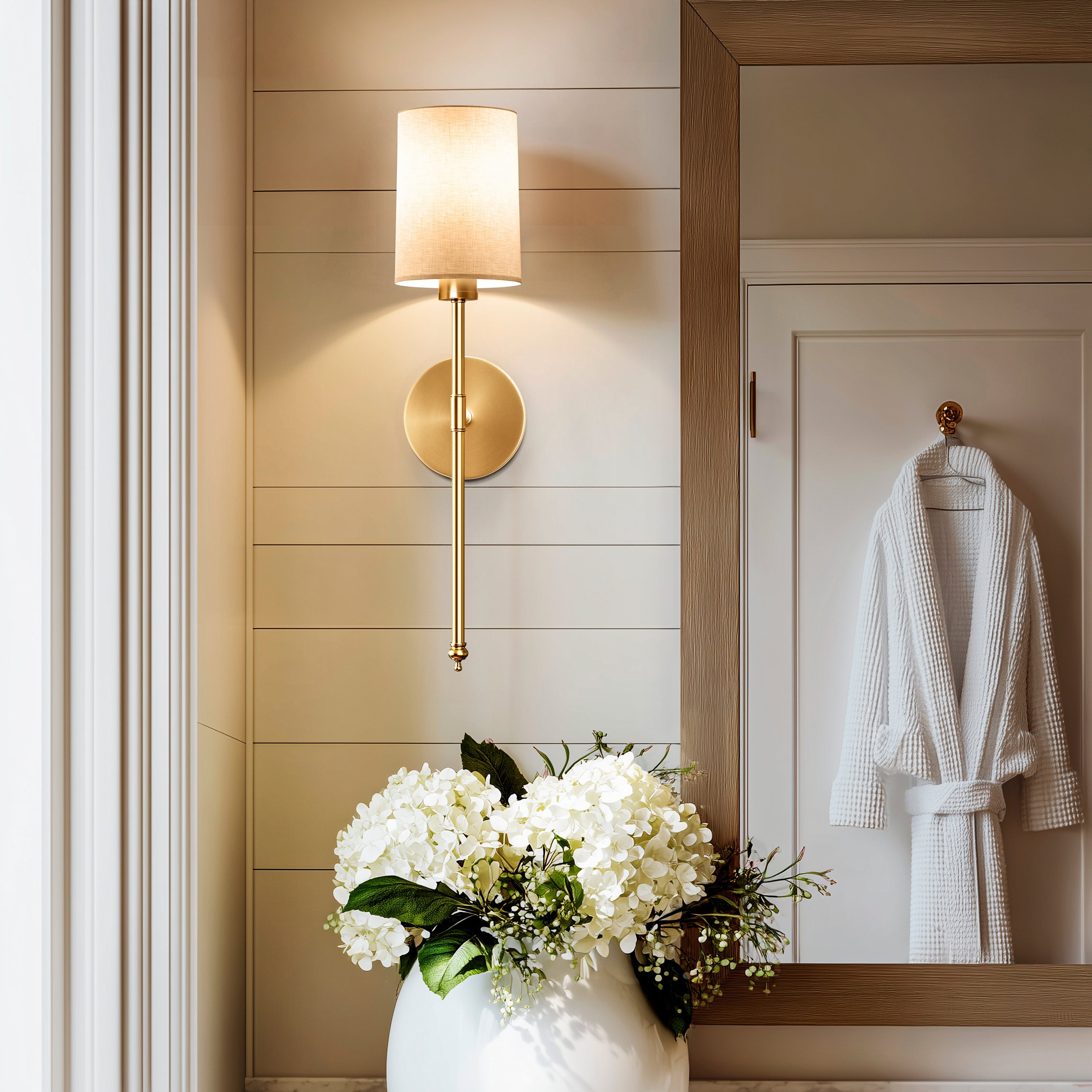 Wandlamp Goud Witte Cilinderkap Set 2 Draadloos Afstandsbediening Dimbaar RGB Slaapkamer | Sansoti