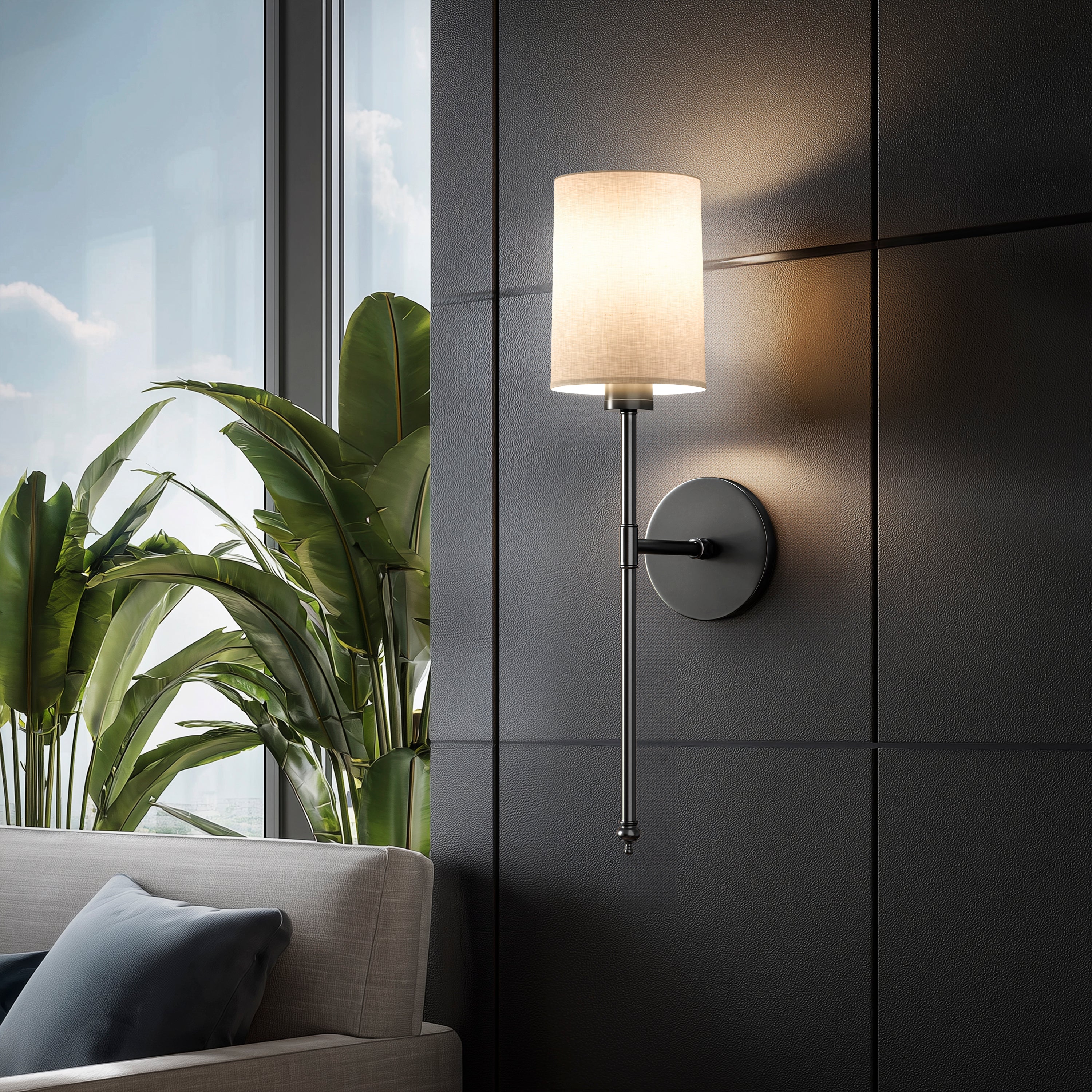 Wandlamp Goud Witte Cilinderkap Set 2 Draadloos Afstandsbediening Dimbaar RGB Slaapkamer | Sansoti