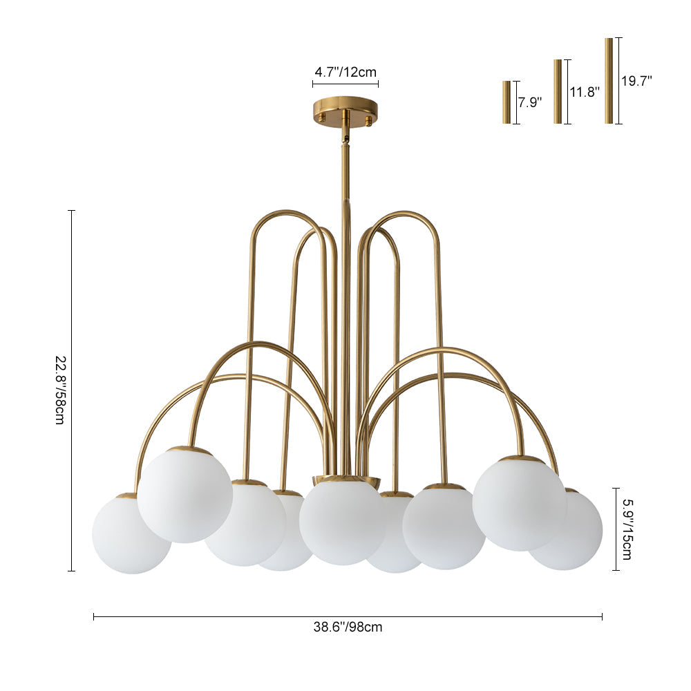 Glazen Bollen Hanglamp 10 Lichts Zwart Messing 98cm Opaal Frosted E26 Woonkamer Eetkamer Slaapkamer Entree Sputnik Chandelier Dimbaar | Sansoti