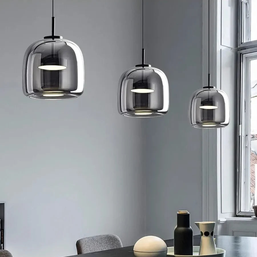Suspension nordique verre LED cognac gris fumé Scandinave | Restfield