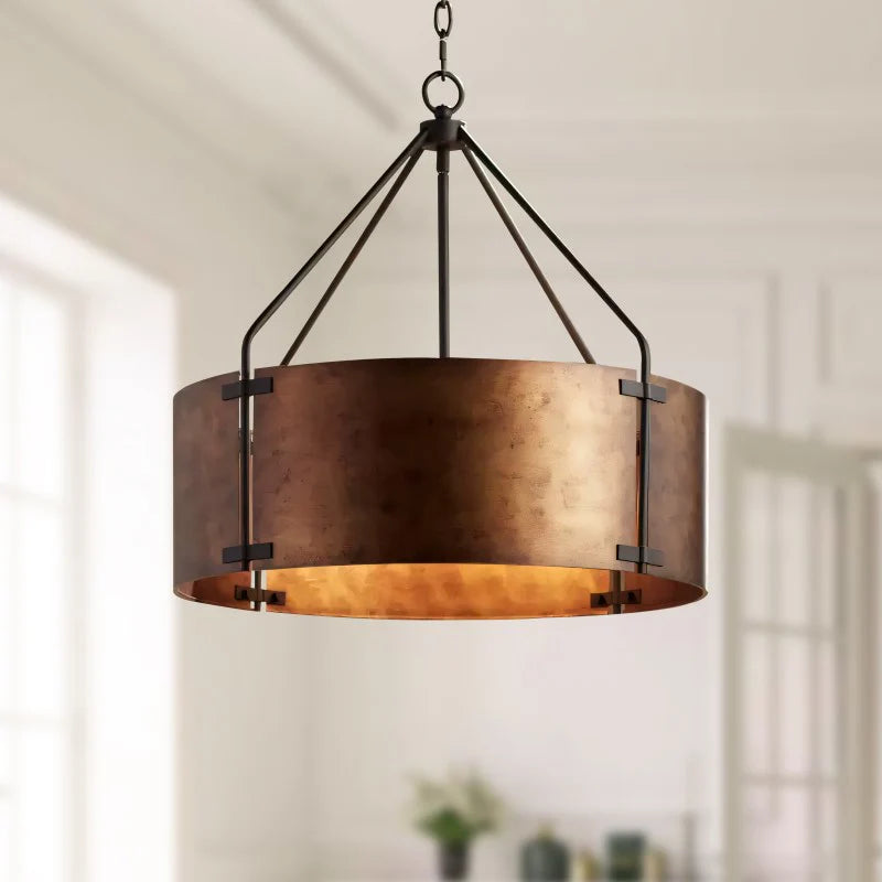 Industriële Hanglamp Trommel Roest Brons Metalen Kap 4 Lichtpunten Vintage Design Keukeneiland Eettafel Eetkamer | Sansoti