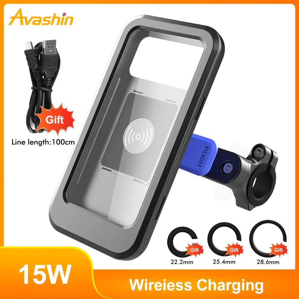 Waterdichte Telefoonhouder voor Fiets met 15W Draadloze Powerbank Zwart | Sansoti