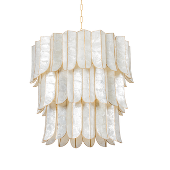 Kroonluchter met Capiz Schelpen Goudkleurig Meerdere Maten Eetkamer Woonkamer Entree Vide Luxe Hanglamp | Sansoti
