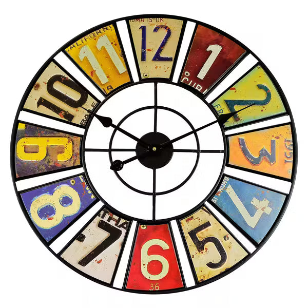 Vintage Wandklok Metaal 60cm Kleurrijk Retro Design Stil Uurwerk Woonkamer Tuin Weerbestendig Decoratief | Sansoti