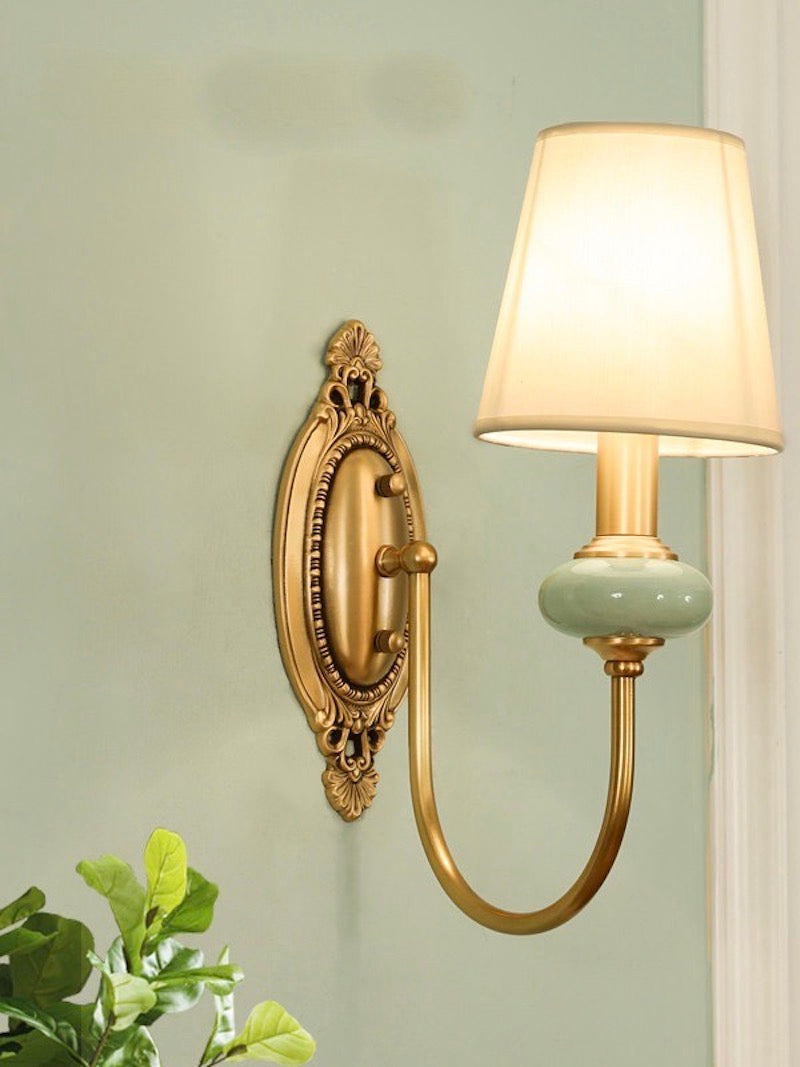 Keramische wandlamp met stoffen kap - 1 of 2 lichtpunten - E27 - diverse kleuren & stijlen | Sansoti