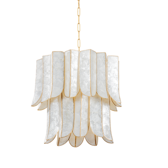 Kroonluchter met Capiz Schelpen Goudkleurig Meerdere Maten Eetkamer Woonkamer Entree Vide Luxe Hanglamp | Sansoti