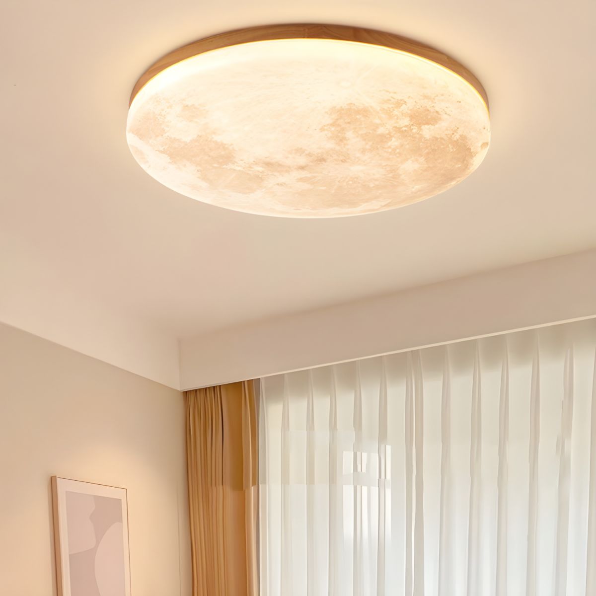 LED-Deckenleuchte Mond-Design Holz Acryl Rund 26-48cm Schlafzimmer Wohnzimmer Deckenlampe Mondlampe LED Beleuchtung Modernes Interieur | Restfield