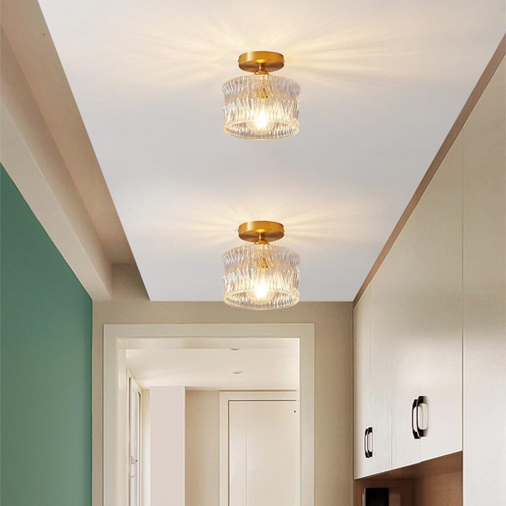 Plafonnier verre E27 or hall chambre salon verre nervuré éclairage plafond compact intérieur moderne | Restfield