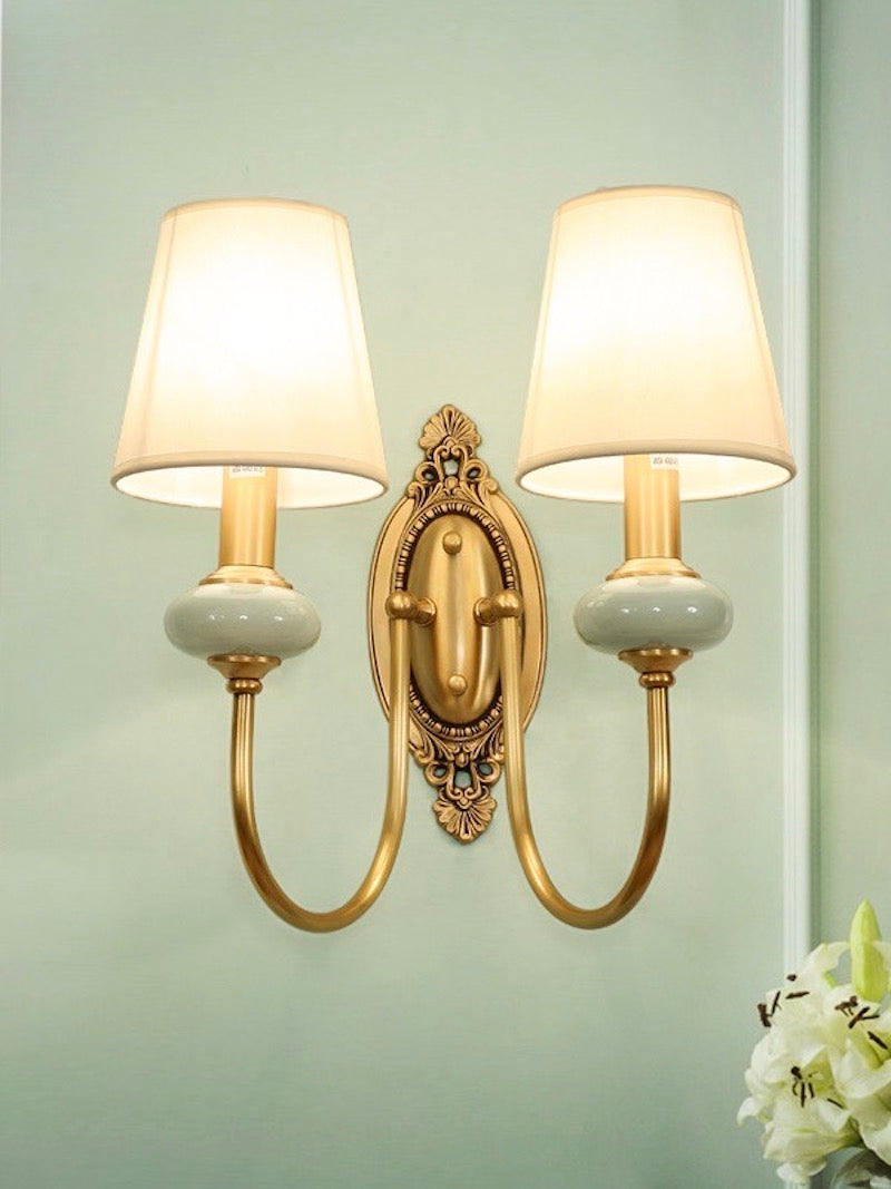 Keramische wandlamp met stoffen kap - 1 of 2 lichtpunten - E27 - diverse kleuren & stijlen | Sansoti