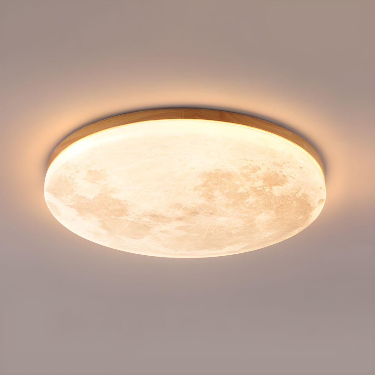 LED-Deckenleuchte Mond-Design Holz Acryl Rund 26-48cm Schlafzimmer Wohnzimmer Deckenlampe Mondlampe LED Beleuchtung Modernes Interieur | Restfield
